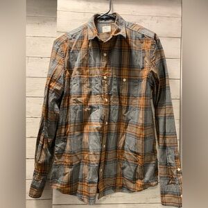 J Crew Plaid Button-Up Shirt - Gray and Orange